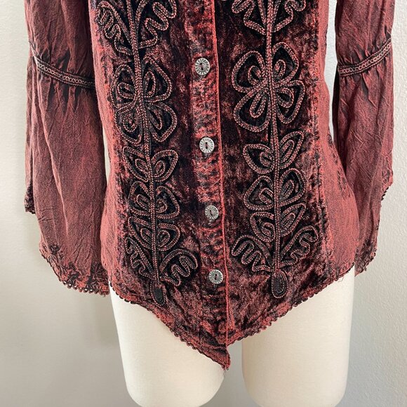 Agan Traders Womens Medium Velvet Trim Top Tie Back Long Sleeve Shirt - Picture 7 of 12
